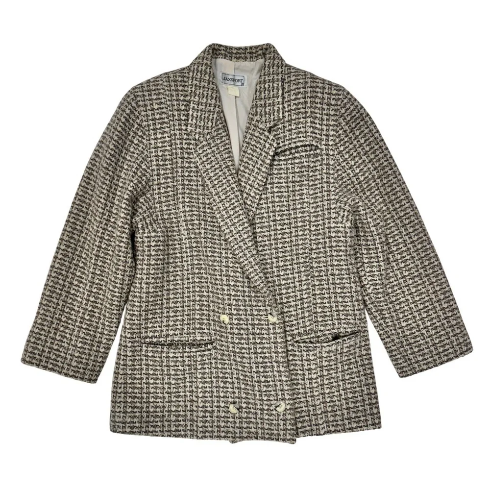 JAXSPORT TWEED BLAZER JACKET NEUTRAL PLAID WOMEN'S - Picture 2 of 6
